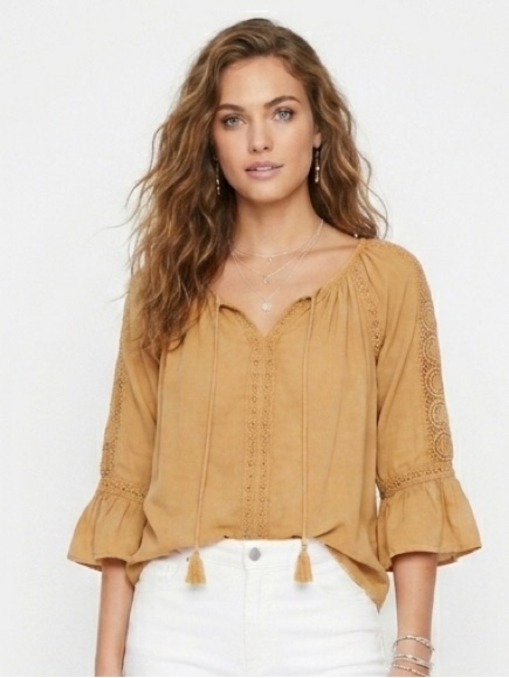 Anthro SOLITAIRE bohemian peasant top size large